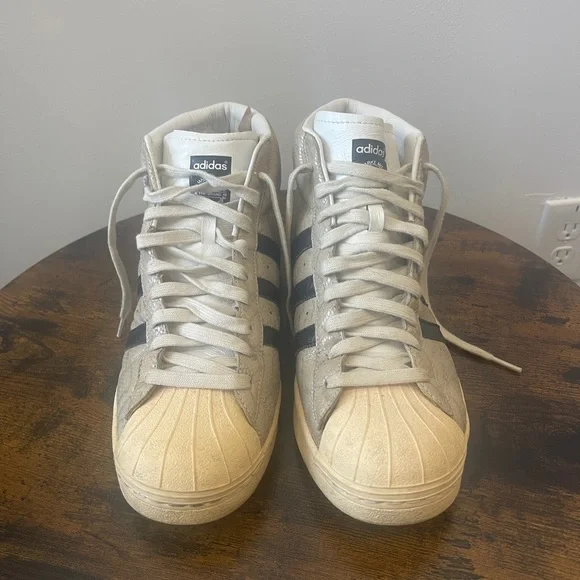 Adidas Men's Pro Model White Snake Skin High-Top Sneakers - Vintage Retro